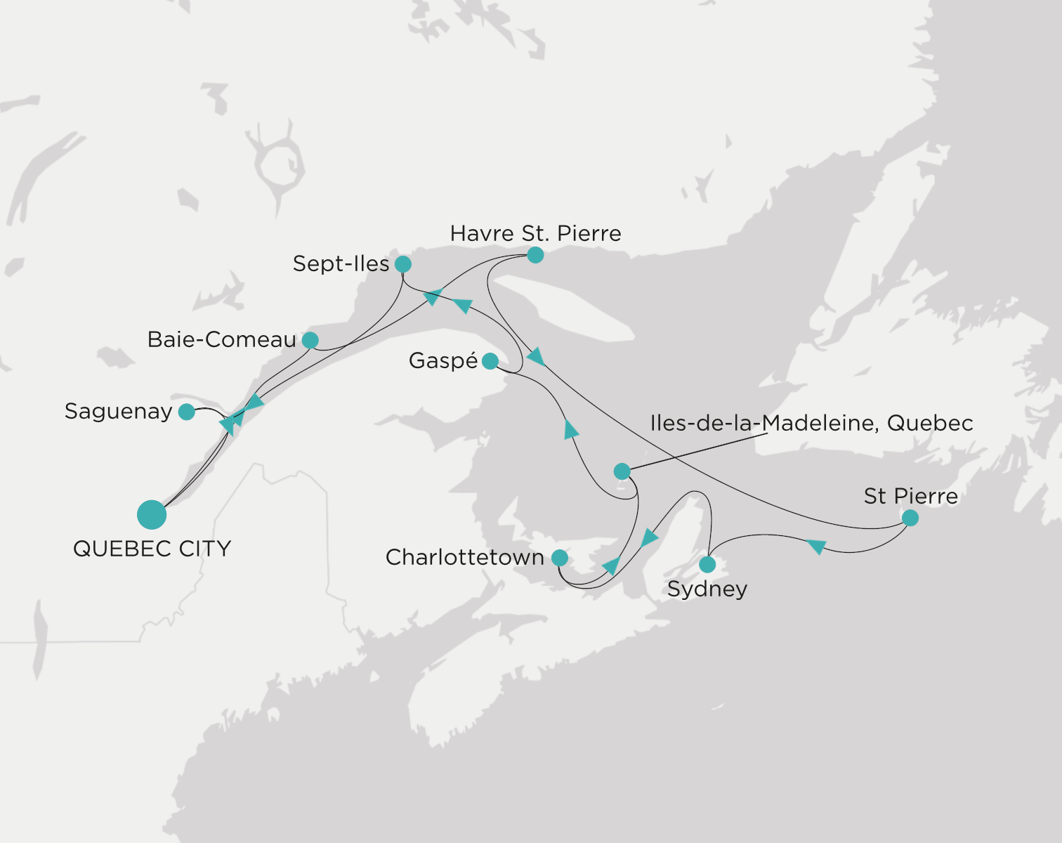 Carte de l’itinéraire Crystal Grace, Québec → Québec