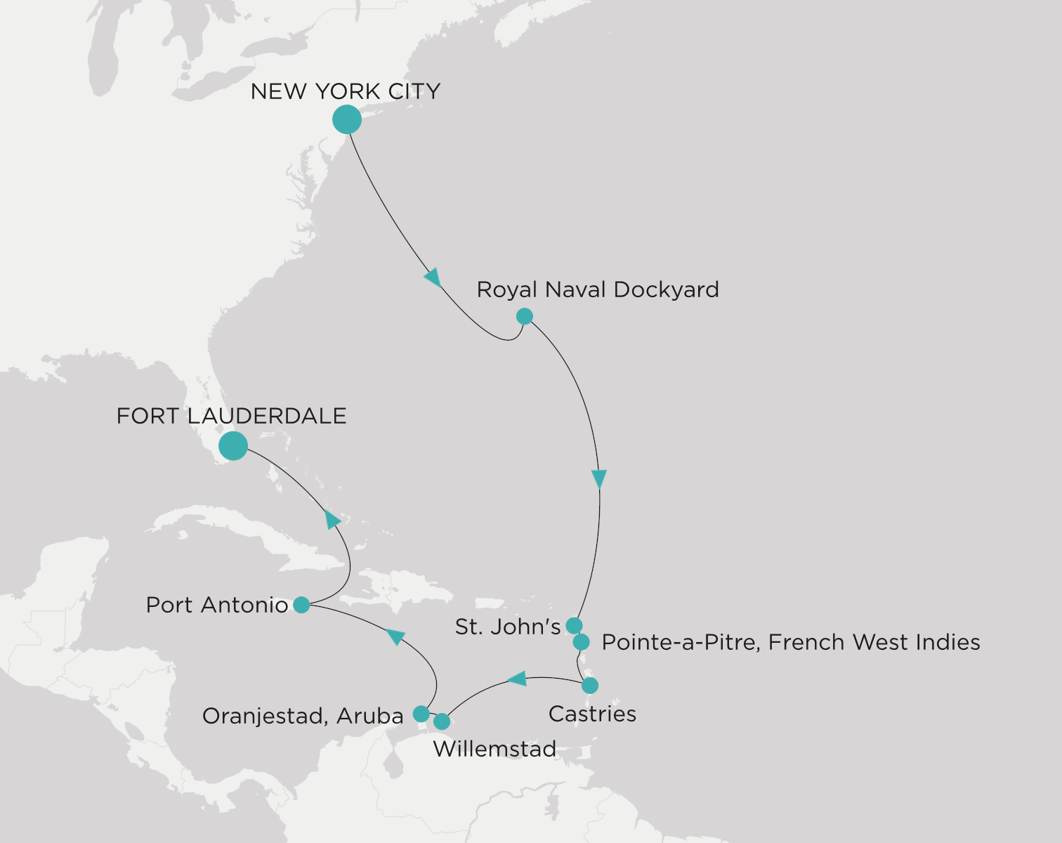 Carte de l’itinéraire Crystal Grace, New York → Fort Lauderdale