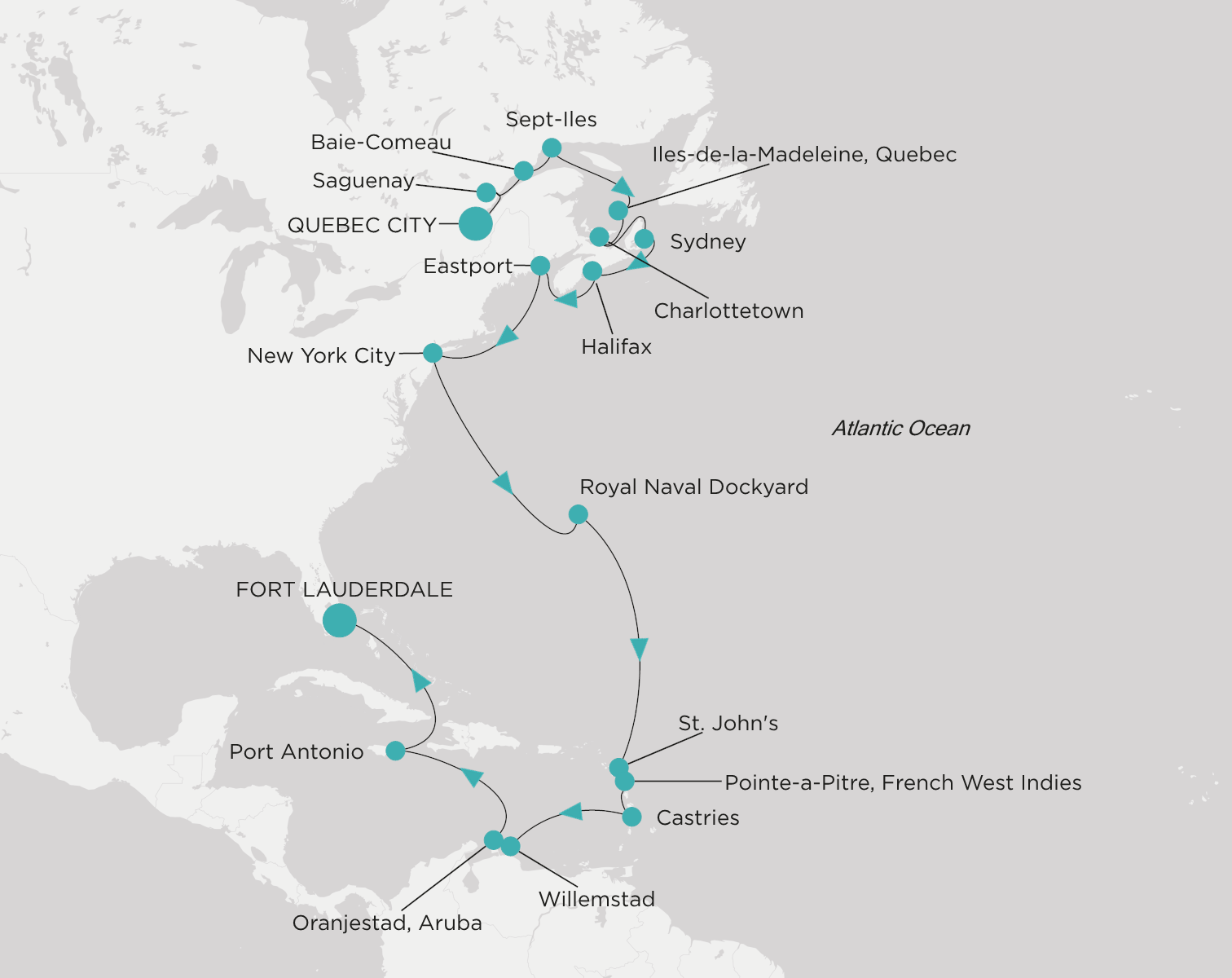 Carte de l’itinéraire Crystal Grace, Québec → Fort Lauderdale