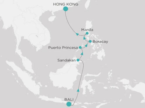 Carte de l’itinéraire Crystal Serenity, Bali → Hong Kong