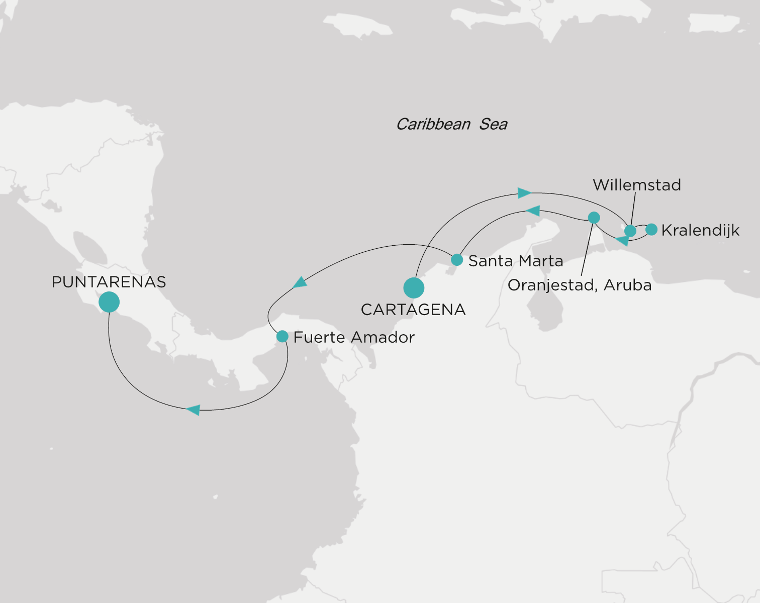 Carte de l’itinéraire Crystal Serenity, Cartagena → Puntarenas
