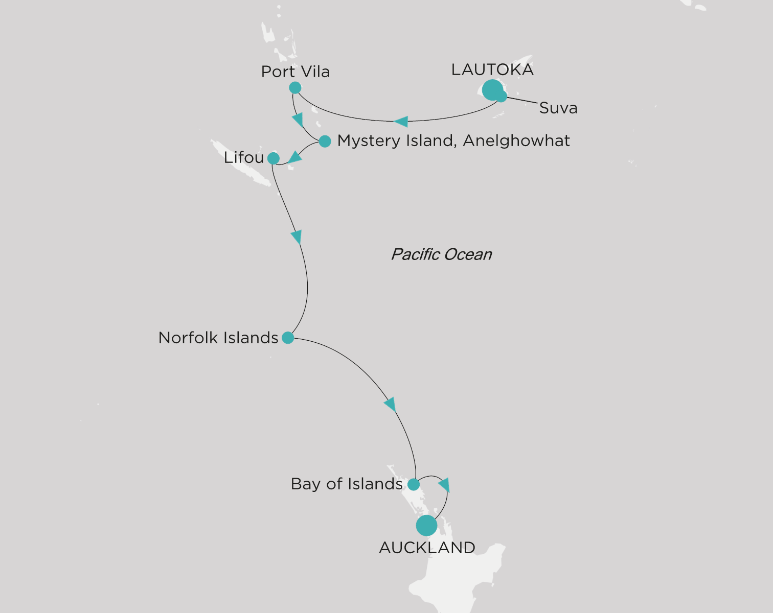Carte de l’itinéraire Crystal Serenity, Lautoka → Auckland