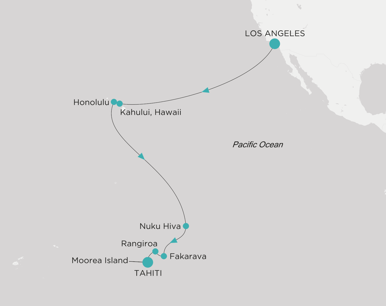 Carte de l’itinéraire Crystal Serenity, Los Angeles → Tahiti