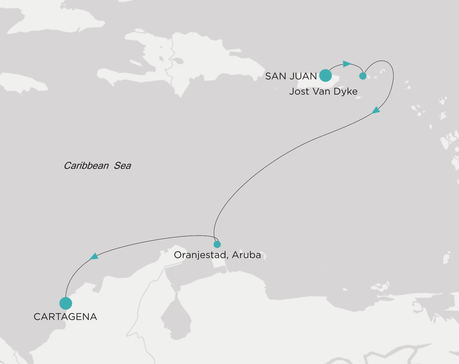 Carte de l’itinéraire Crystal Serenity, San Juan → Cartagena