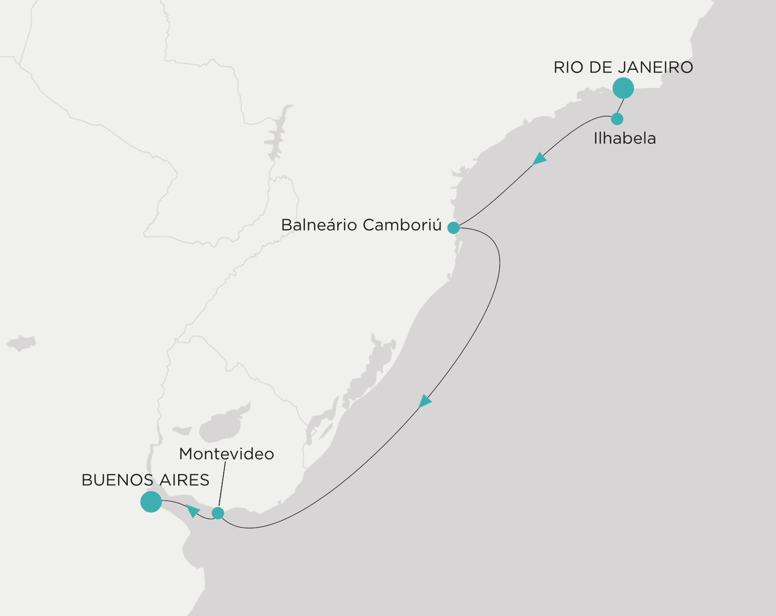 Carte de l’itinéraire Crystal Serenity, Rio de Janeiro → Buenos Aires