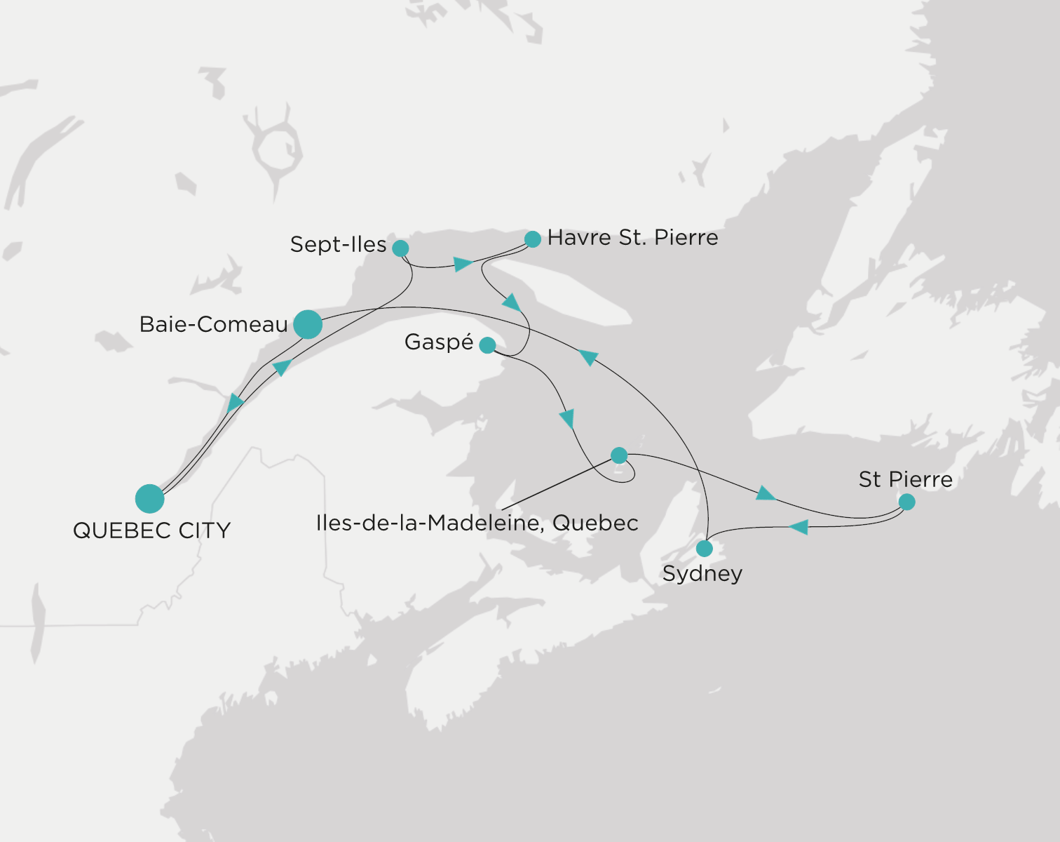 Carte de l’itinéraire Crystal Serenity, Québec → Québec