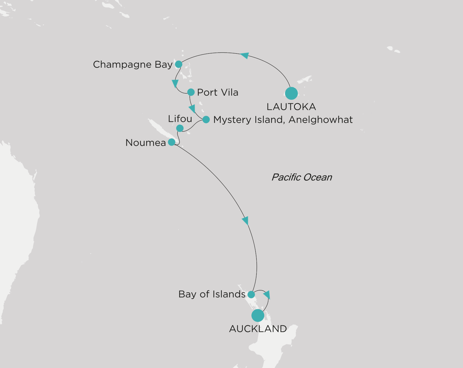 Carte de l’itinéraire Crystal Serenity, Lautoka → Auckland