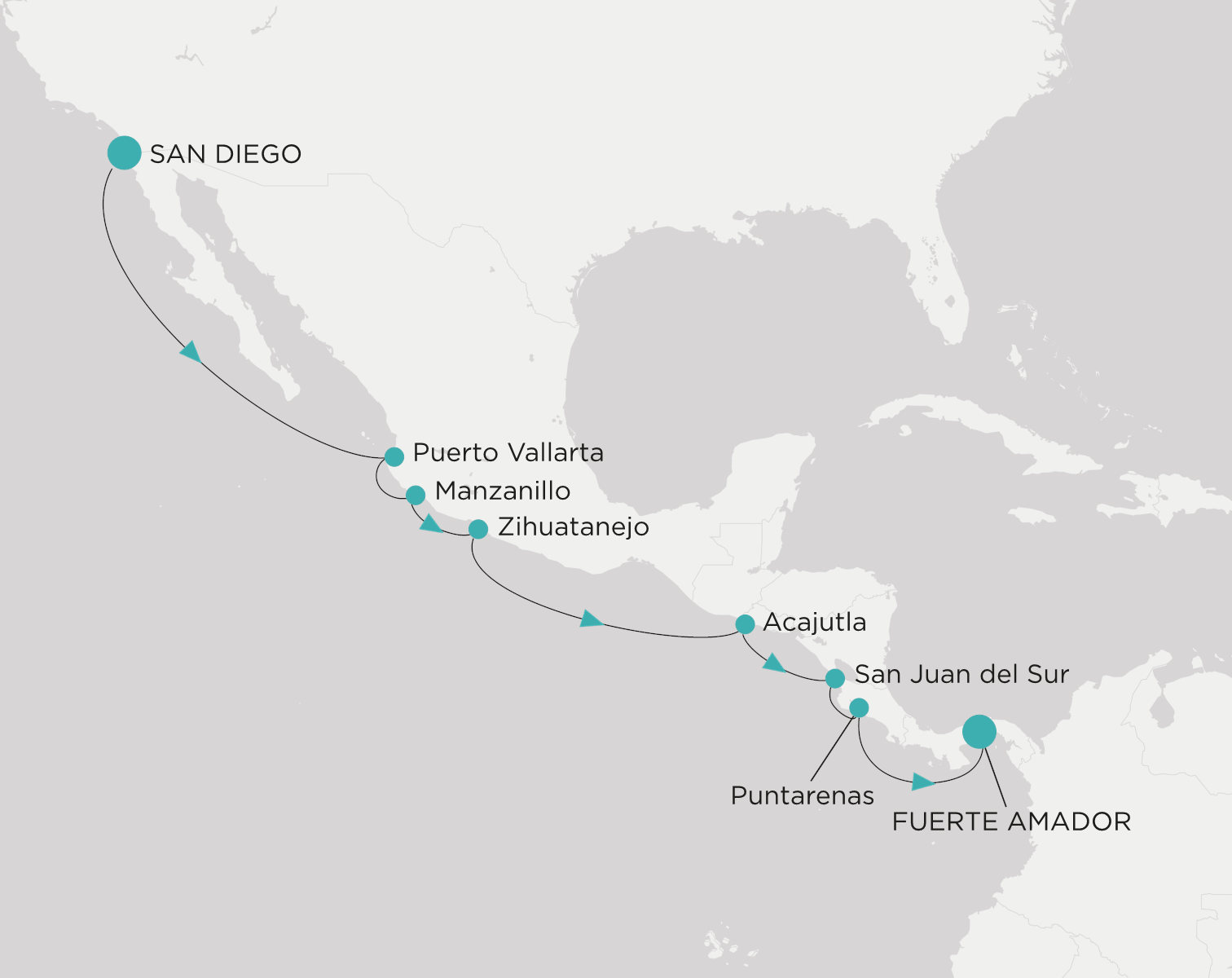 Carte de l’itinéraire Crystal Serenity, San Diego → Fuerte Amador