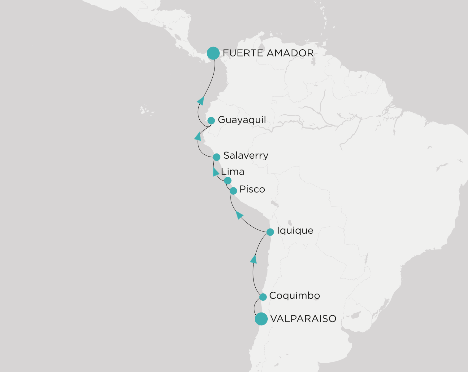 Carte de l’itinéraire Crystal Serenity, Valparaiso → Fuerte Amador