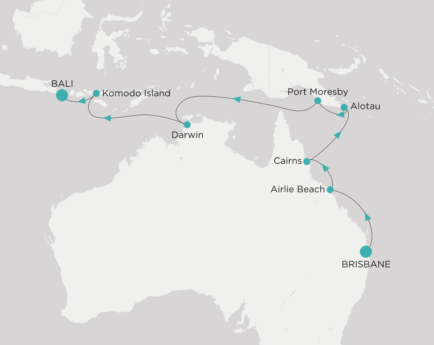 Carte de l’itinéraire Crystal Serenity, Brisbane → Benoa (Bali)