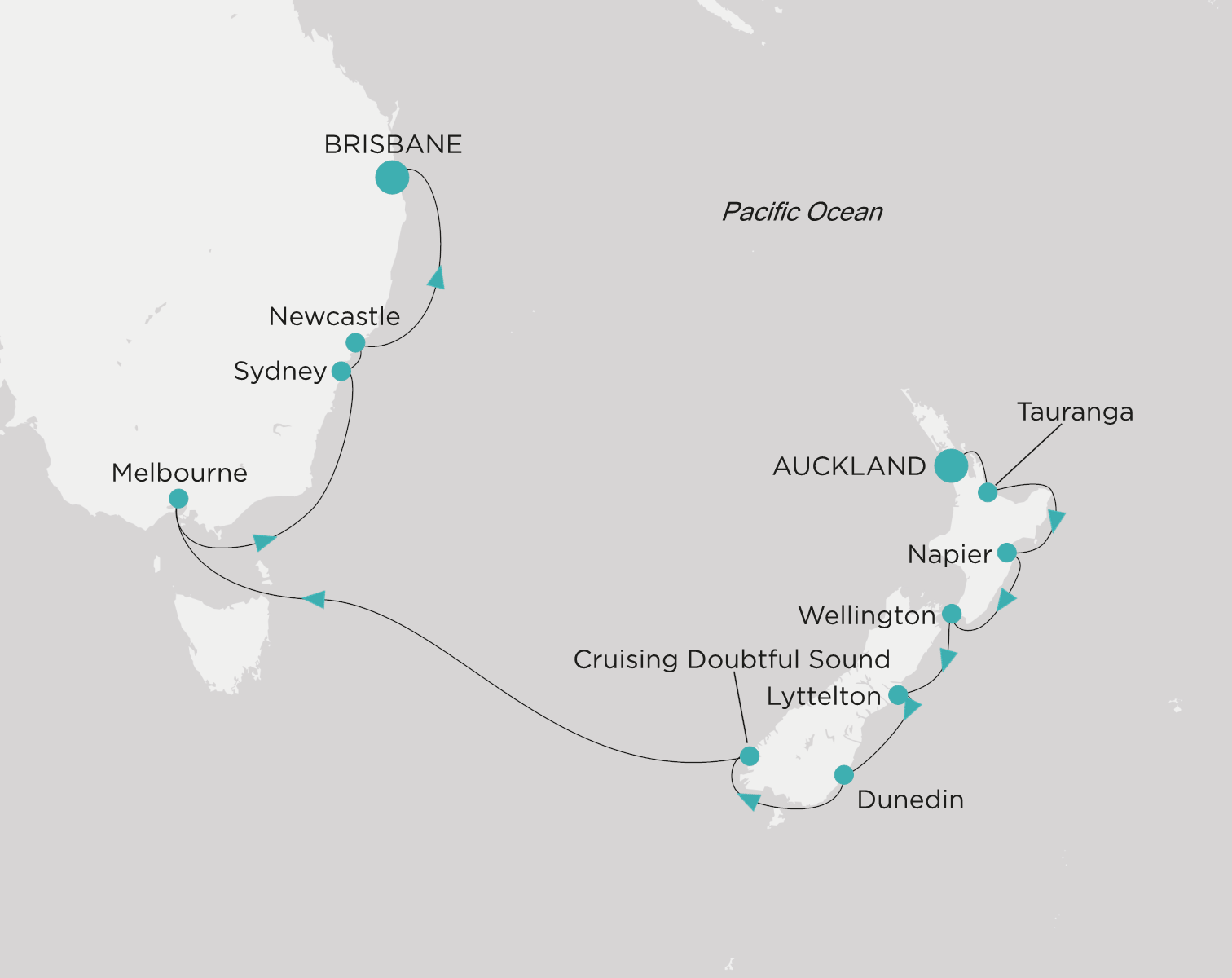 Carte de l’itinéraire Crystal Serenity, Auckland → Brisbane