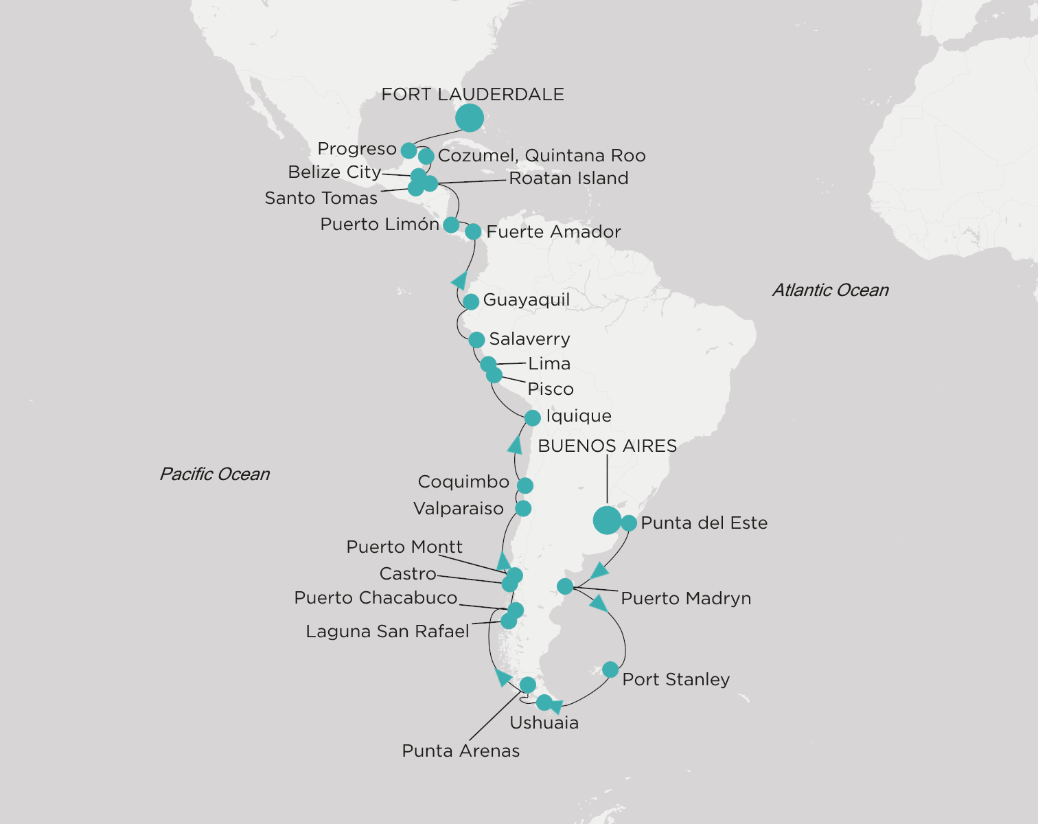 Carte de l’itinéraire Crystal Serenity, Buenos Aires → Fort Lauderdale