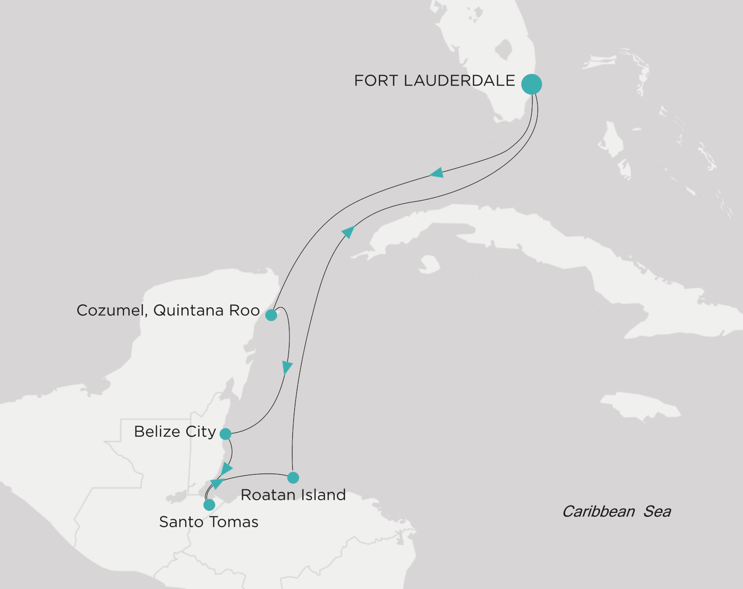 Carte de l’itinéraire Crystal Serenity, Fort Lauderdale → Fort Lauderdale