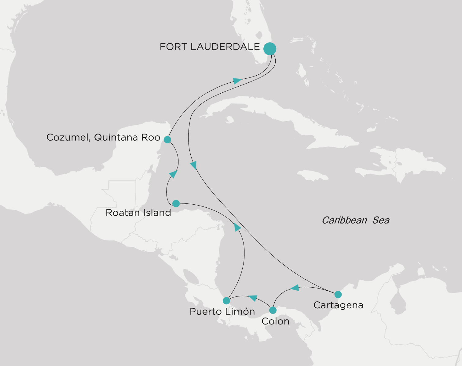 Carte de l’itinéraire Crystal Serenity, Fort Lauderdale → Fort Lauderdale