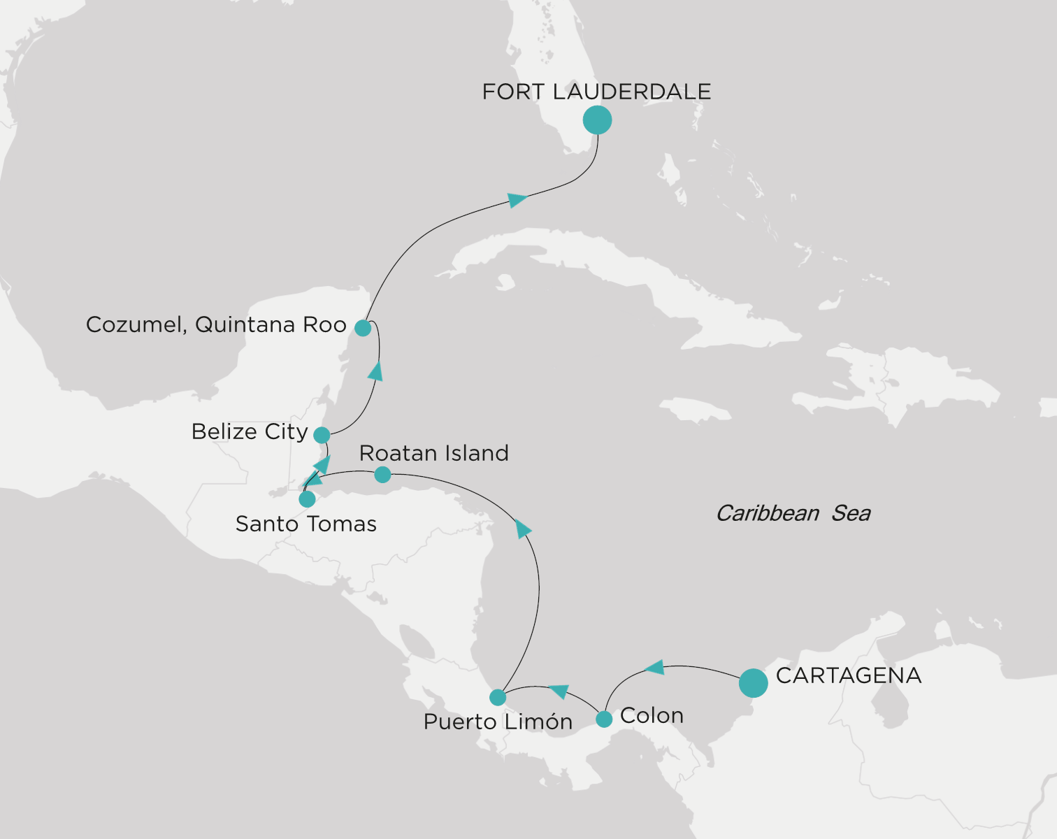Carte de l’itinéraire Crystal Serenity, Cartagena → Fort Lauderdale