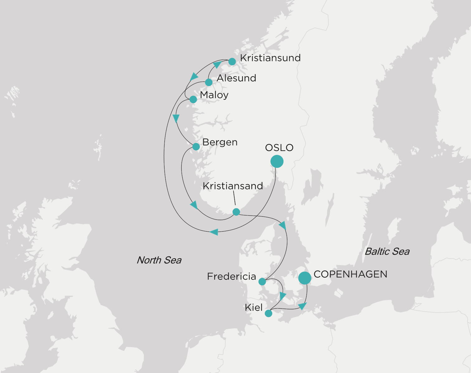 Carte de l’itinéraire Crystal Serenity, Oslo → Copenhague