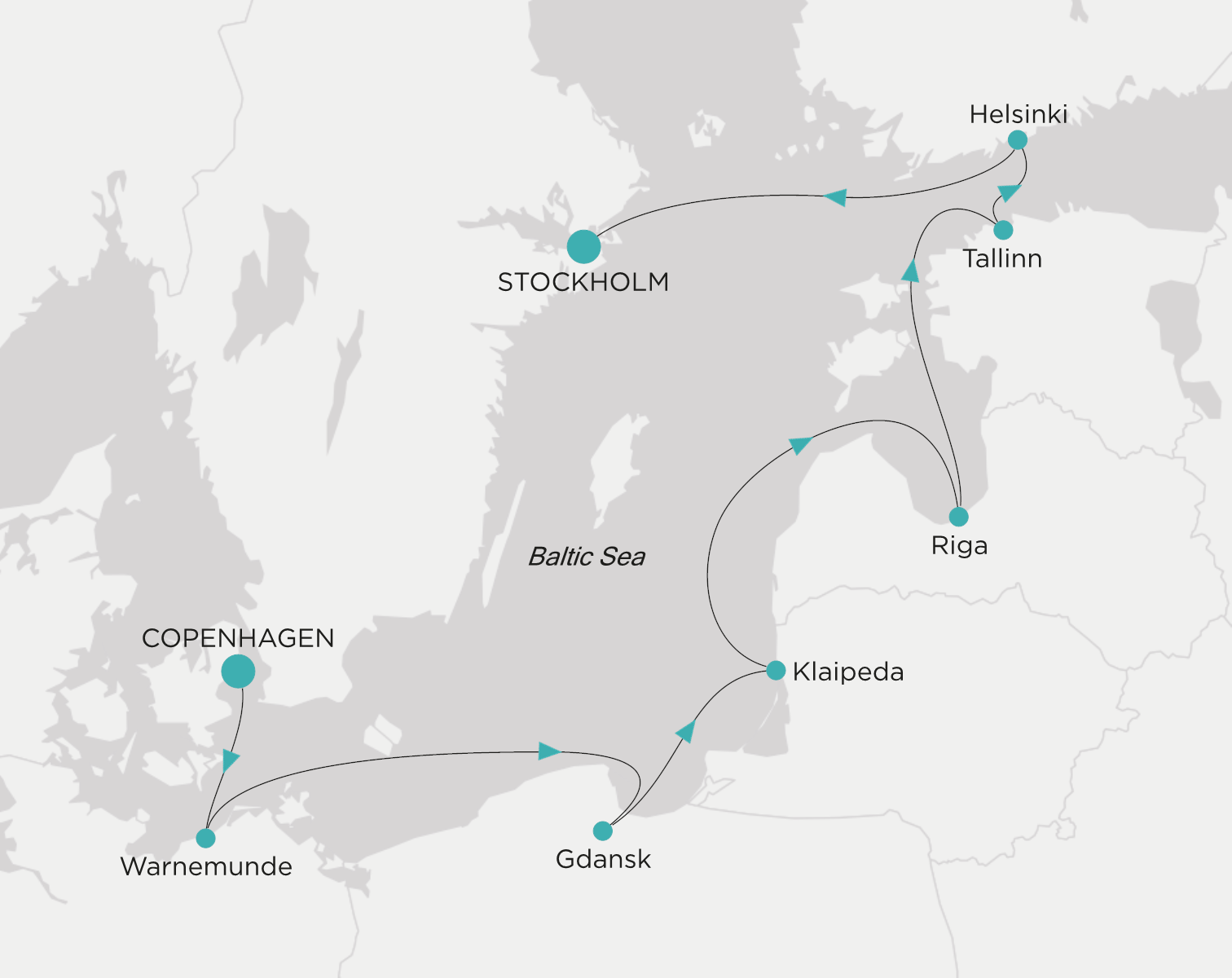 Carte de l’itinéraire Crystal Serenity, Copenhague → Stockholm