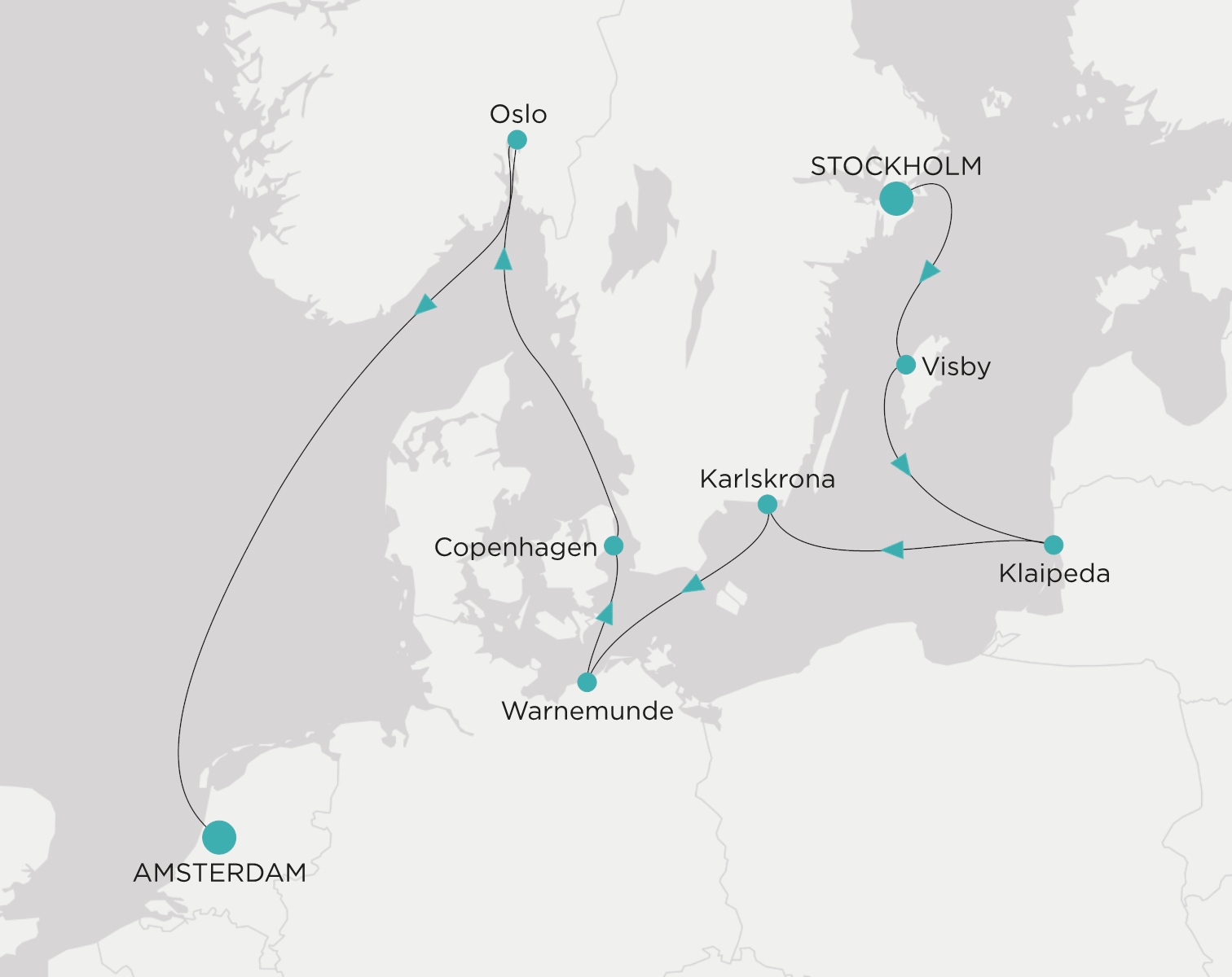 Carte de l’itinéraire Crystal Serenity, Stockholm → Amsterdam
