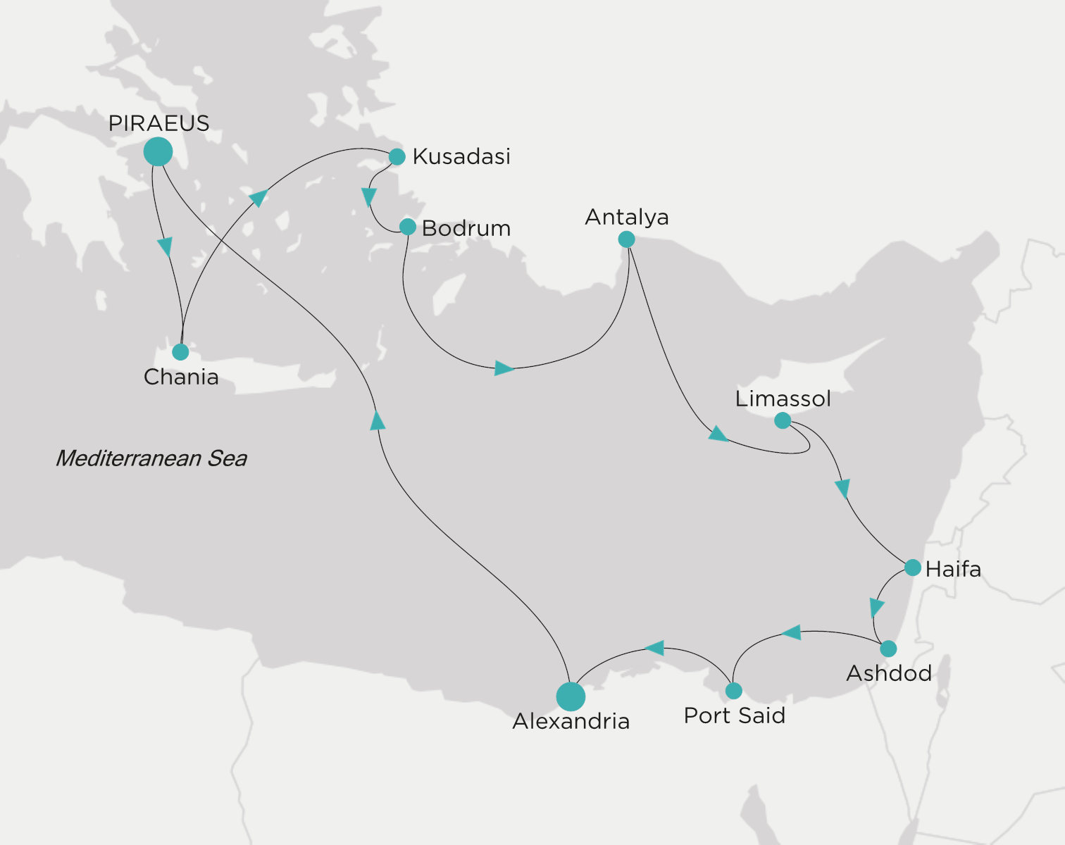 Carte de l’itinéraire Crystal Serenity, Le Pirée (Athènes) → Le Pirée (Athènes)