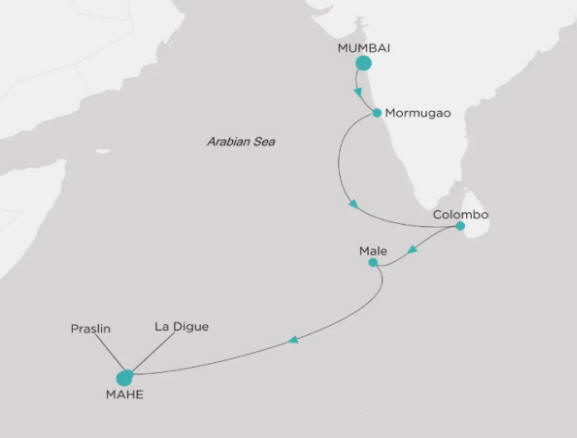 Carte de l’itinéraire Crystal Symphony, Mumbai → Mahe