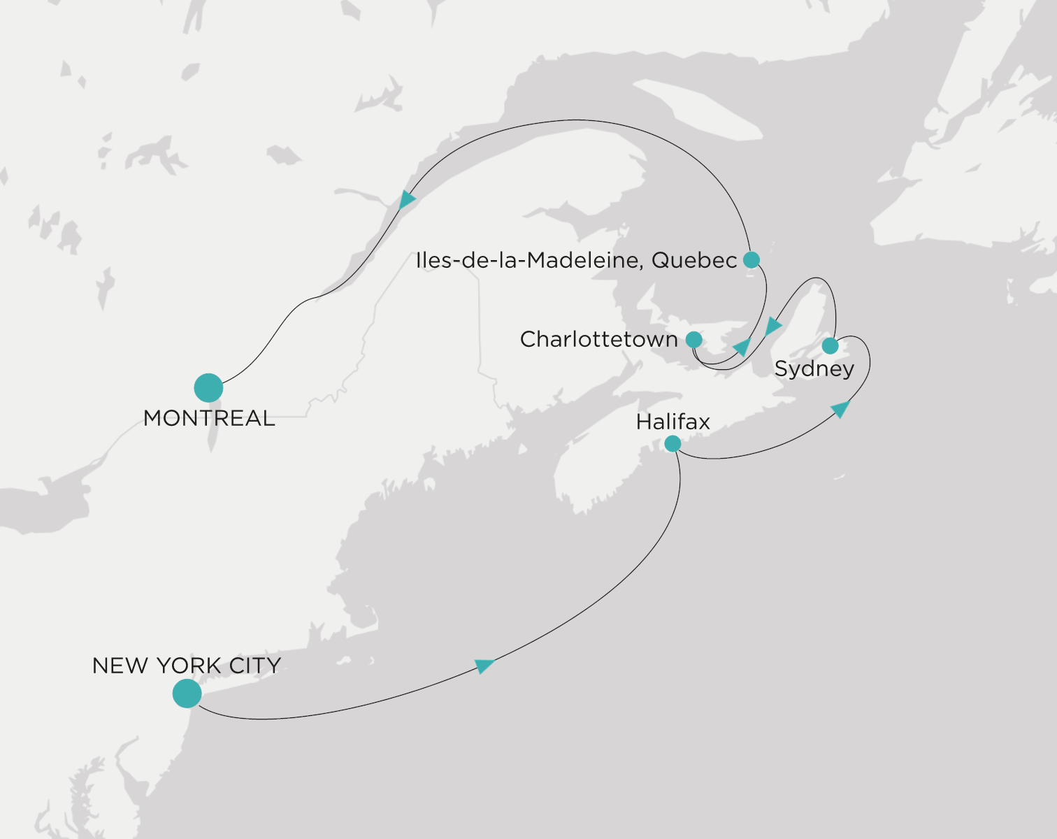 Carte de l’itinéraire Crystal Symphony, New York → Montreal