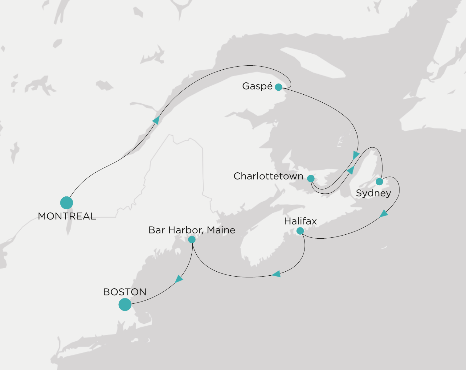 Carte de l’itinéraire Crystal Symphony, Montreal → Boston