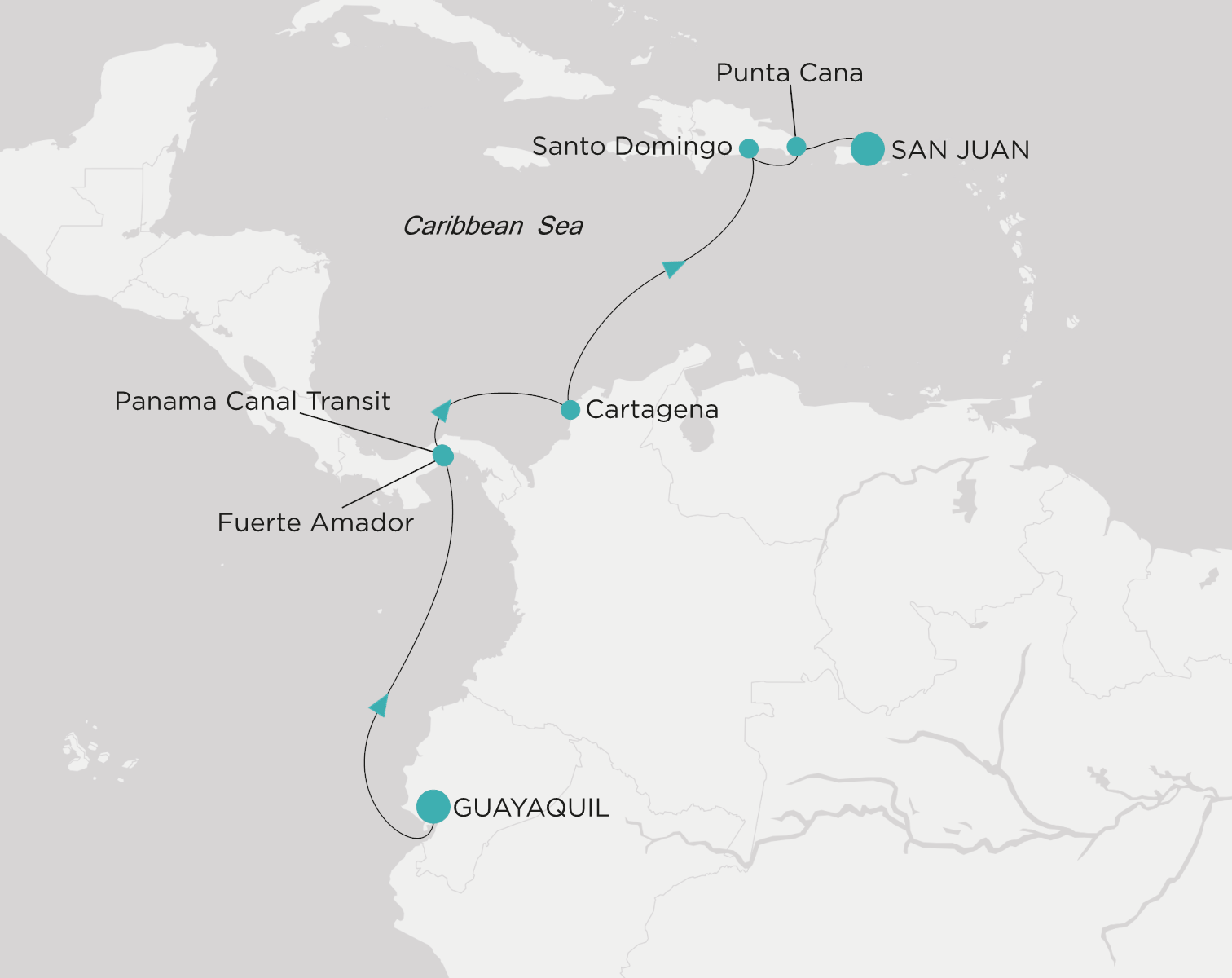 Carte de l’itinéraire Crystal Symphony, Guayaquil → San Juan
