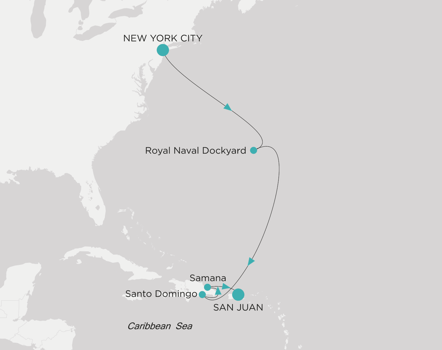 Carte de l’itinéraire Crystal Symphony, New York → San Juan