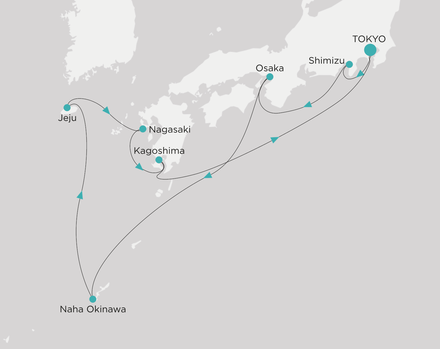 Carte de l’itinéraire Crystal Symphony, Tokyo → Yokohama