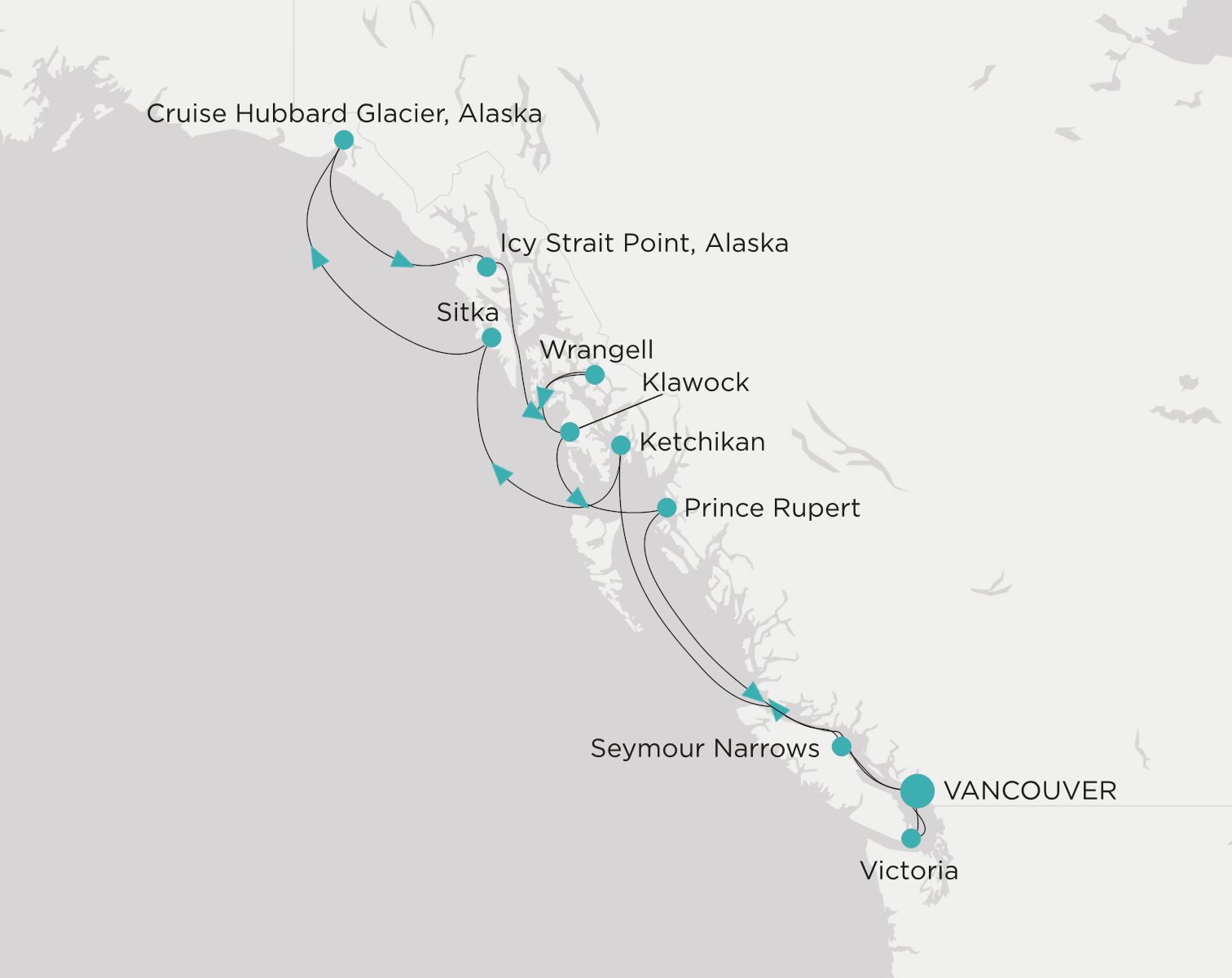 Carte de l’itinéraire Crystal Symphony, Vancouver → Vancouver