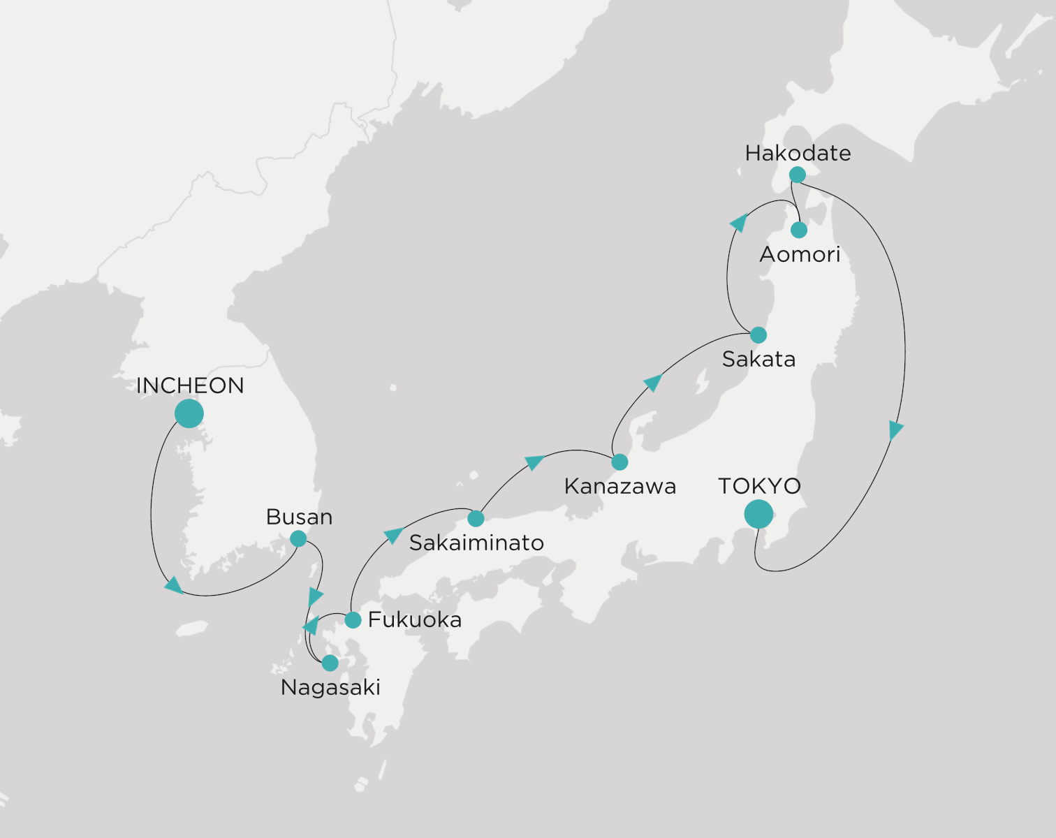 Carte de l’itinéraire Crystal Symphony, Incheon → Tokyo