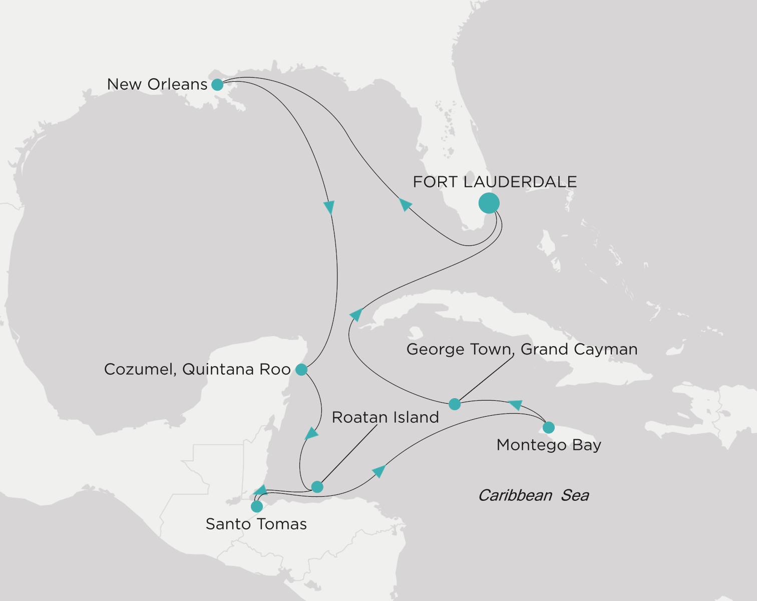 Carte de l’itinéraire Crystal Symphony, Fort Lauderdale → Fort Lauderdale