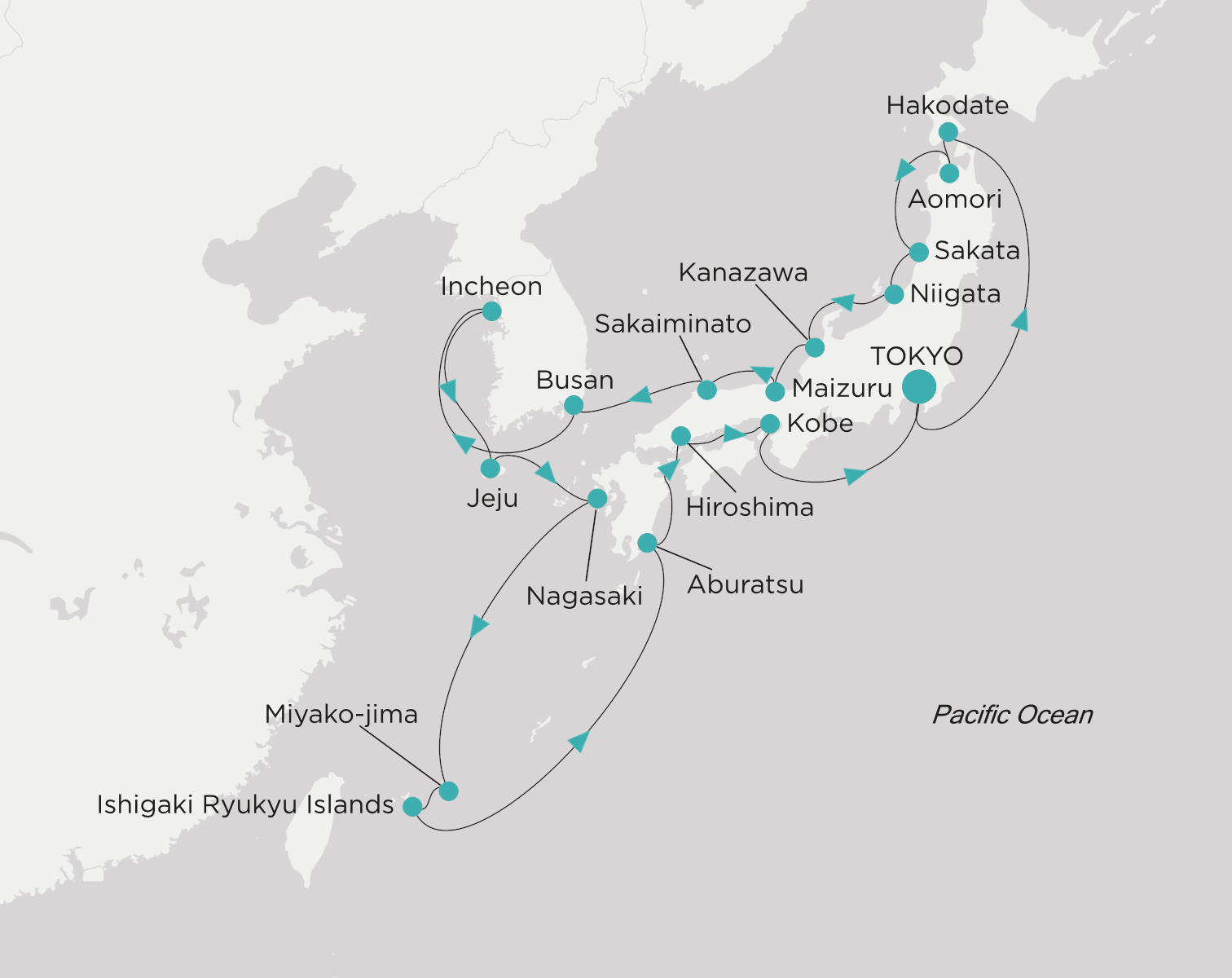 Carte de l’itinéraire Crystal Symphony, Yokohama (Tokyo) → Tokyo