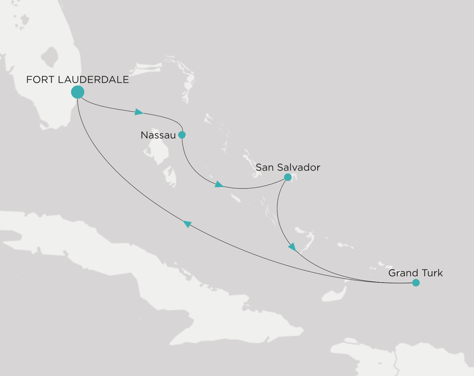 Carte de l’itinéraire Crystal Symphony, Fort Lauderdale → Fort Lauderdale