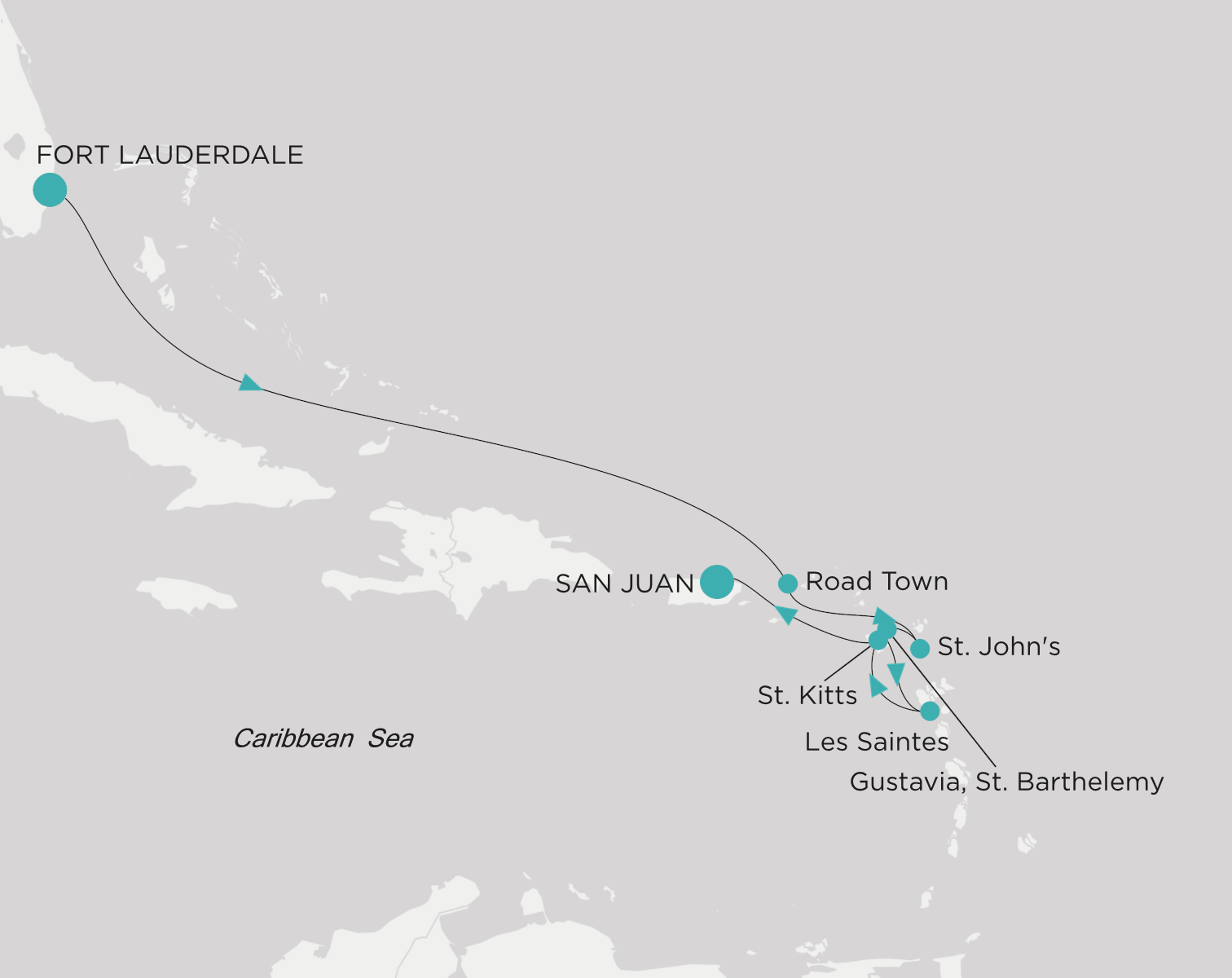 Carte de l’itinéraire Crystal Symphony, Fort Lauderdale → San Juan