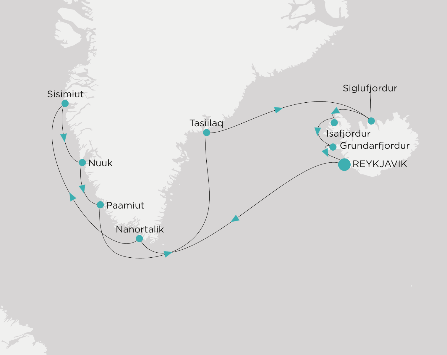 Carte de l’itinéraire Crystal Symphony, Reykjavík → Reykjavík