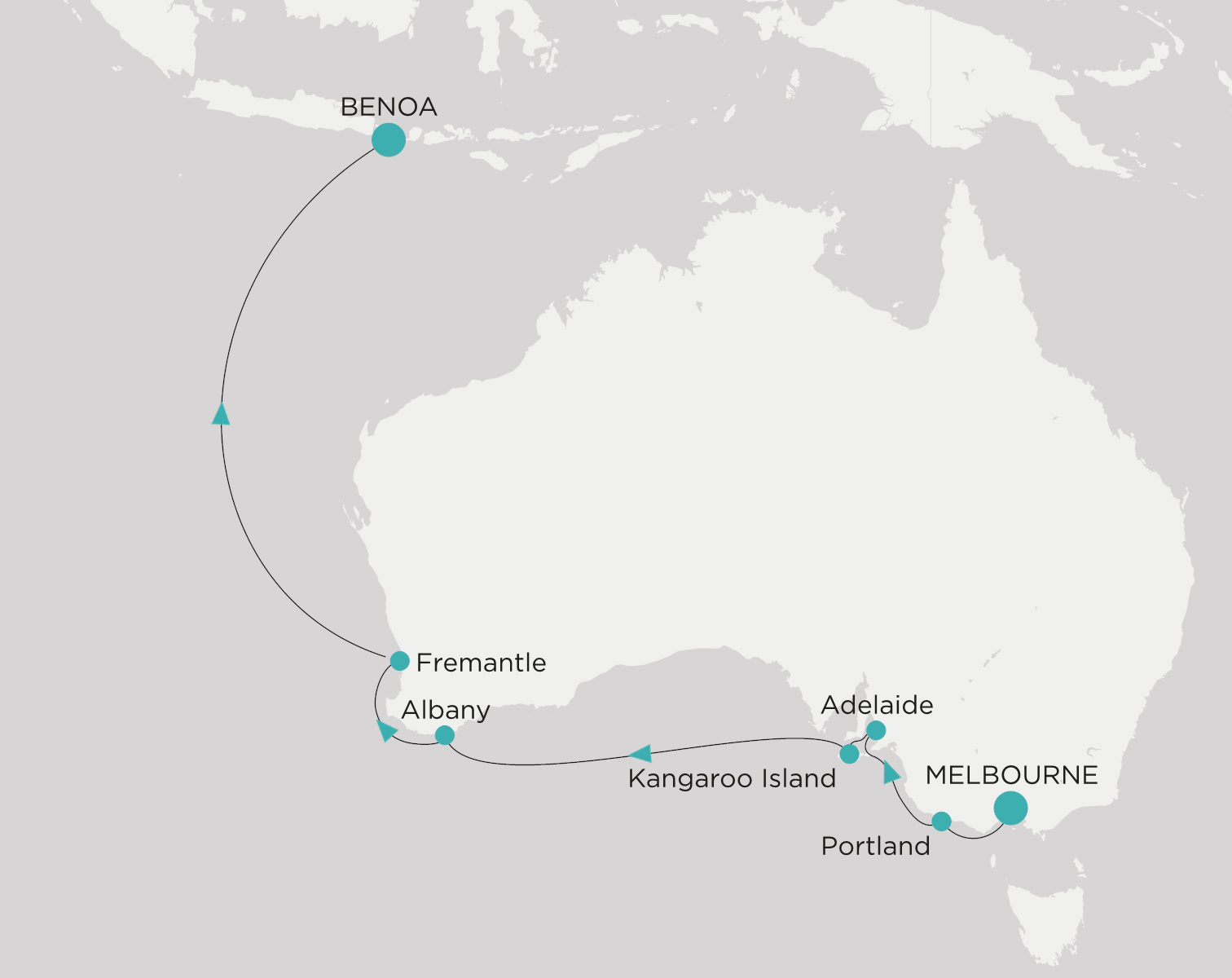 Carte de l’itinéraire Crystal Symphony, Melbourne → Benoa (Bali)