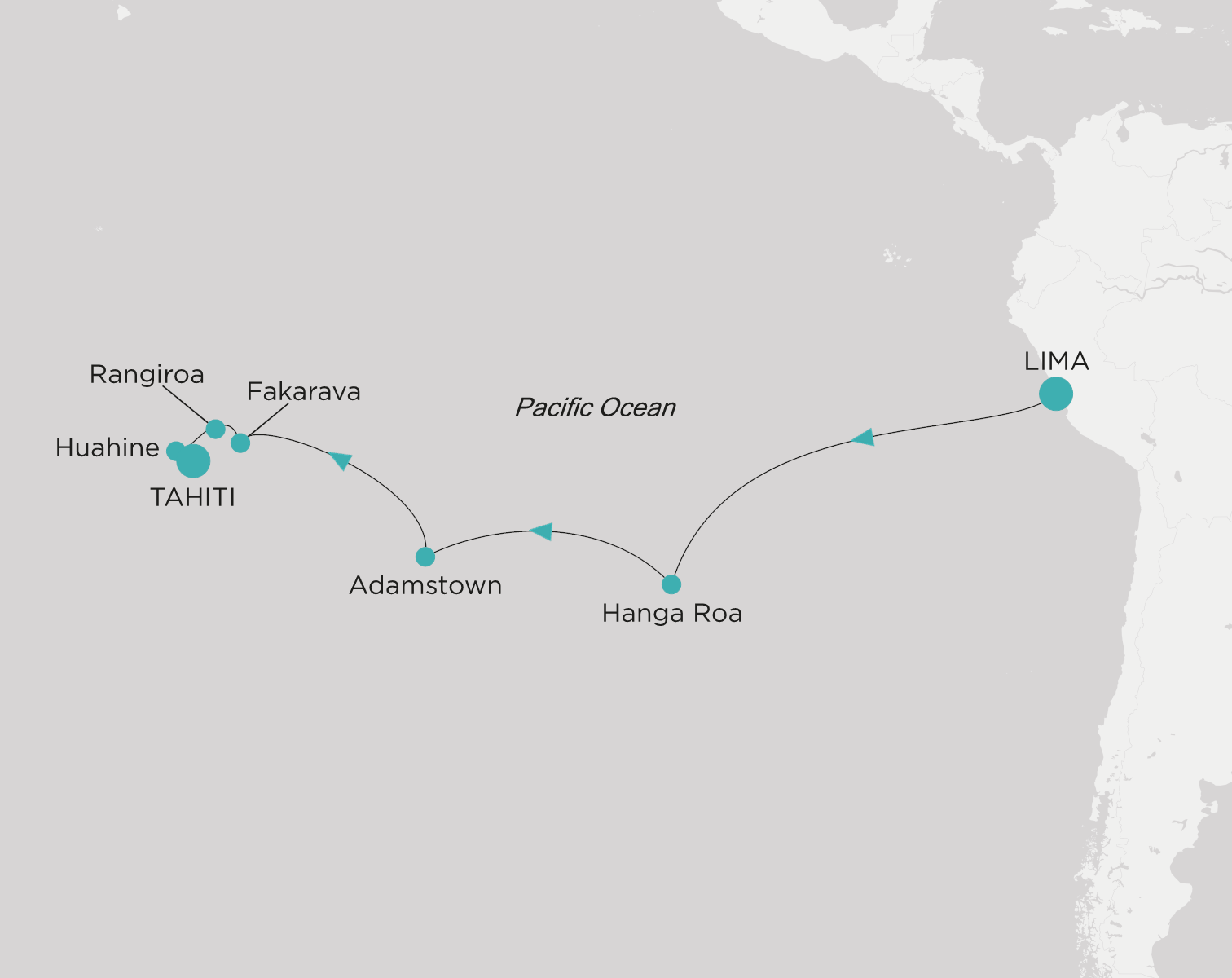 Carte de l’itinéraire Crystal Symphony, Callao (Lima) → Tahiti (Papeete)