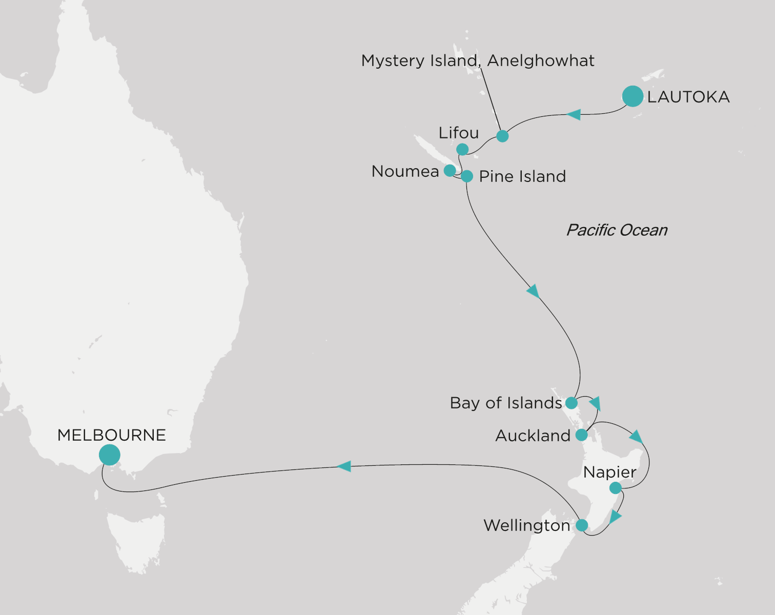 Carte de l’itinéraire Crystal Symphony, Lautoka → Melbourne