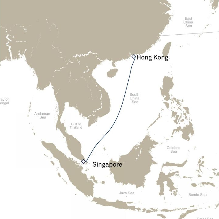 Carte de l’itinéraire Queen Anne, Singapour → Hong Kong, Chine