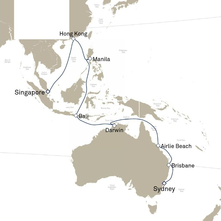 Carte de l’itinéraire Queen Anne, Singapour → Sydney, NSW, Australie