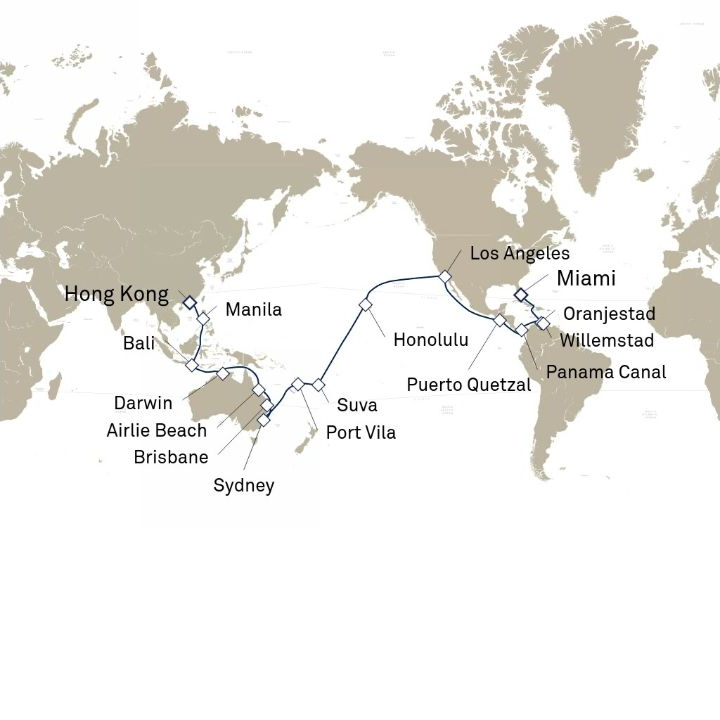 Carte de l’itinéraire Queen Anne, Hong Kong, Chine → Miami, FL, États-Unis