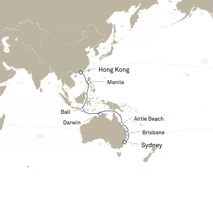 Carte de l’itinéraire Queen Anne, Hong Kong, Chine → Sydney, NSW, Australie