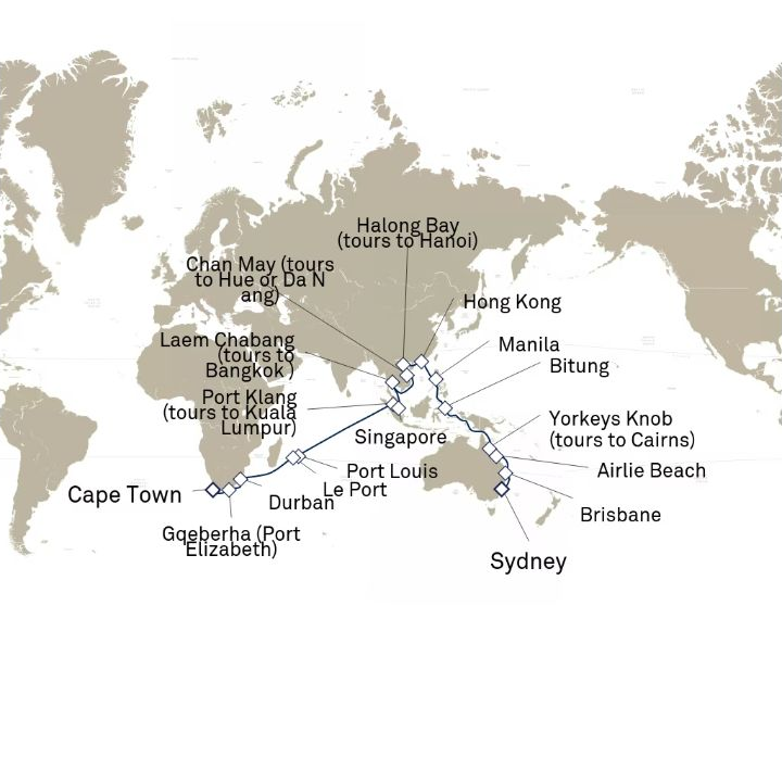 Carte de l’itinéraire Queen Anne, Sydney, NSW, Australie → Le Cap, Afrique du Sud