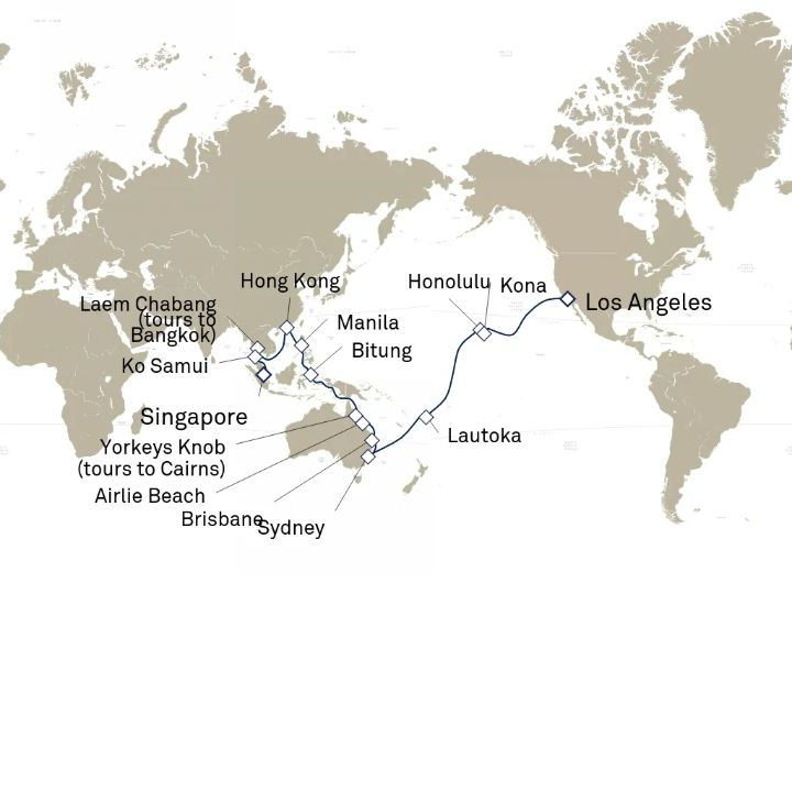 Carte de l’itinéraire Queen Anne, Los Angeles, CA, États-Unis → Singapour