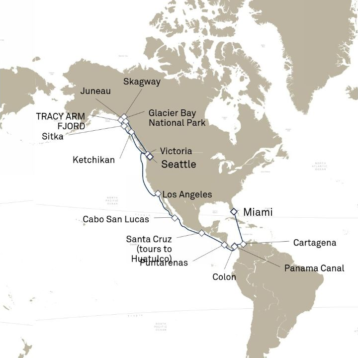 Carte de l’itinéraire Queen Elizabeth, Miami, FL, États-Unis → Seattle, WA, États-Unis