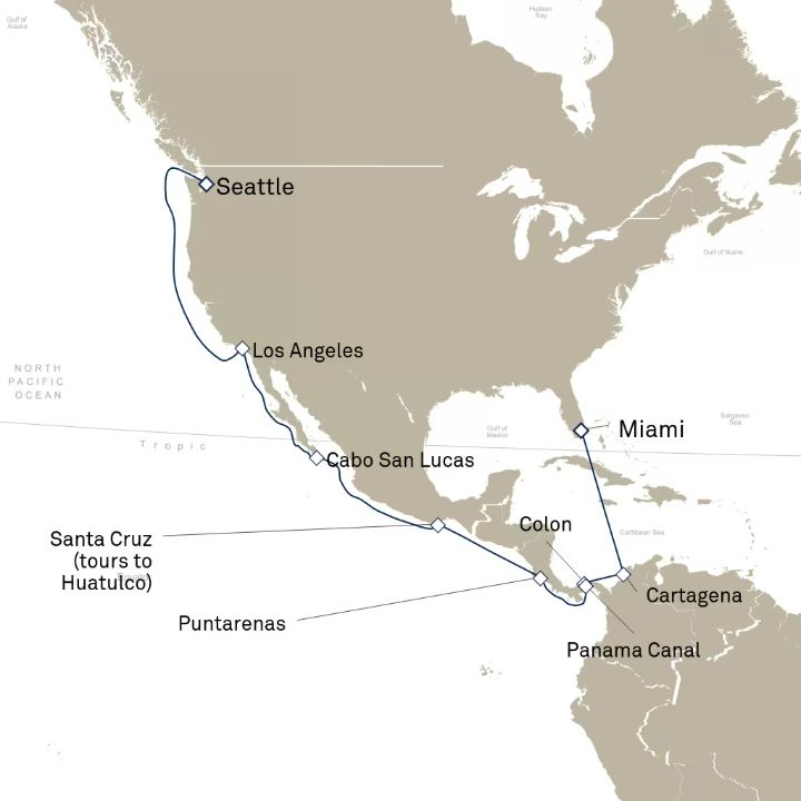 Carte de l’itinéraire Queen Elizabeth, Miami, FL, États-Unis → Seattle, WA, États-Unis