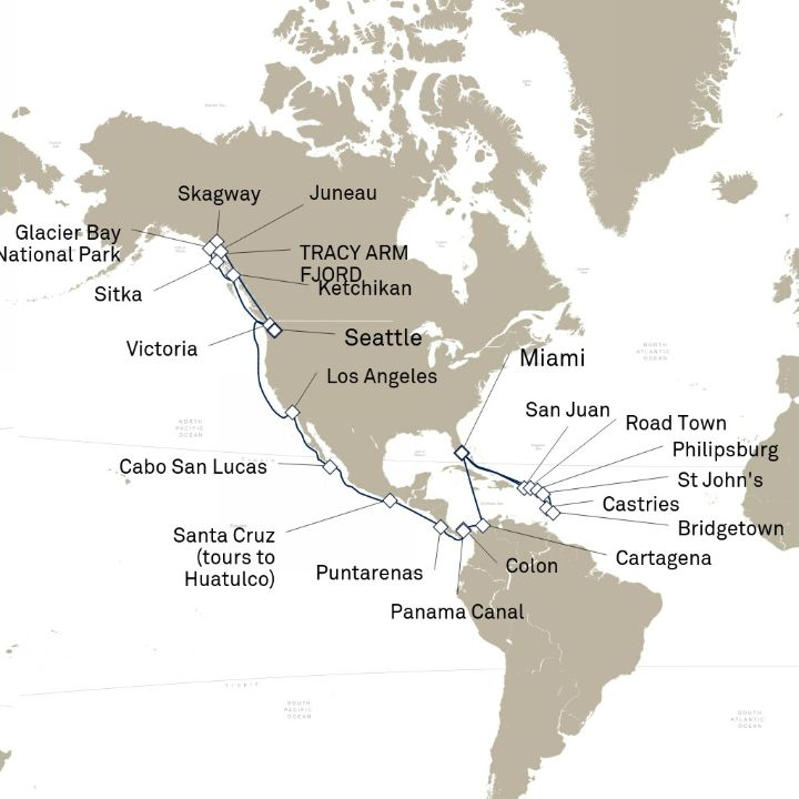 Carte de l’itinéraire Queen Elizabeth, Miami, FL, États-Unis → Seattle, WA, États-Unis