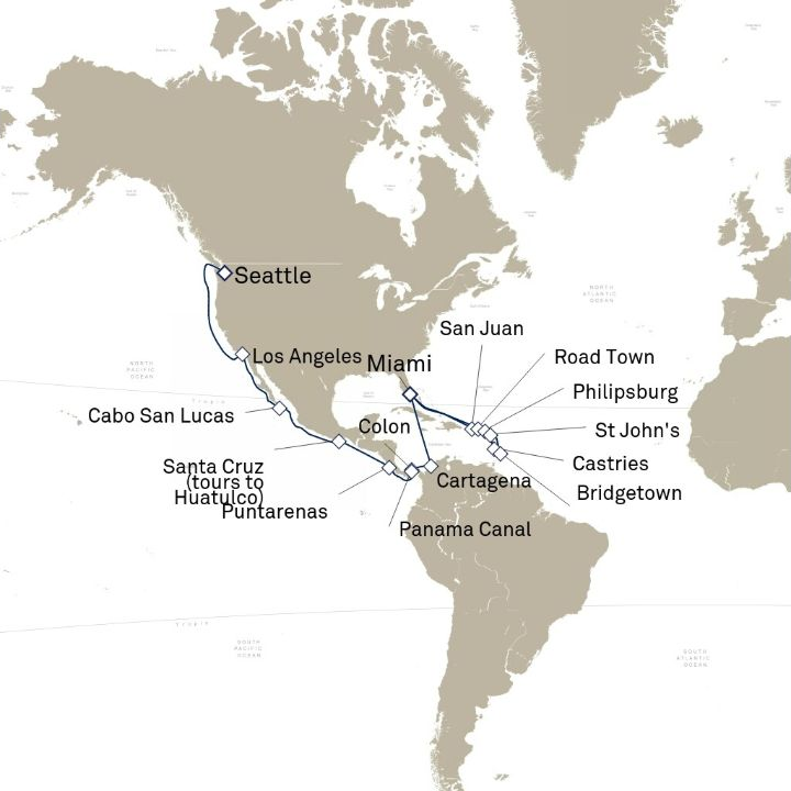 Carte de l’itinéraire Queen Elizabeth, Miami, FL, États-Unis → Seattle, WA, États-Unis