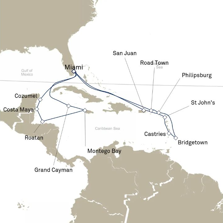 Carte de l’itinéraire Queen Elizabeth, Miami, FL, États-Unis → Miami, FL, États-Unis